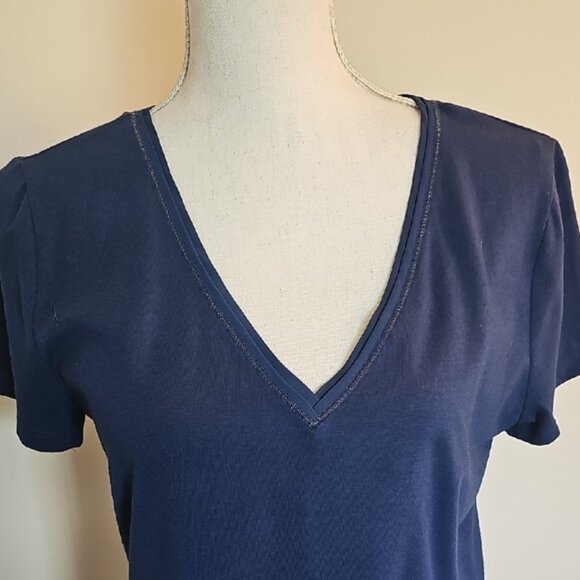 White House Black Market Deep Blue V-Neck Tee - Picture 2 of 5